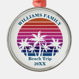 Custom Beach Trip Halten Sie Pink Palm Tree Sunset Ornament Aus Metall