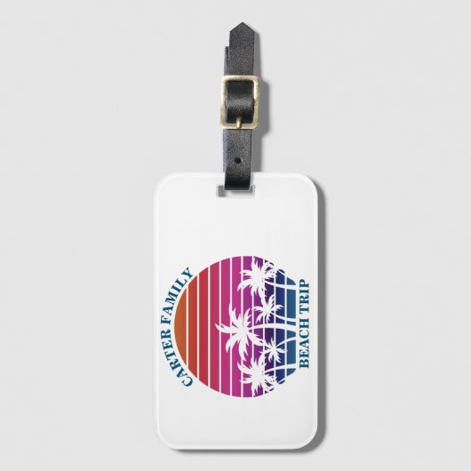 Custom Beach Trip Pink Sunset Palm Tree Gepäckanhänger (Vorderseite Vertikal)