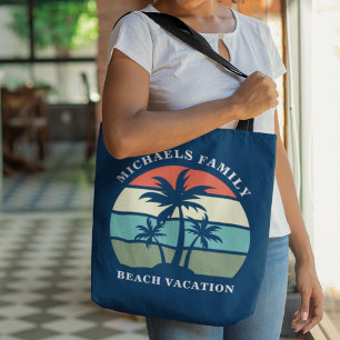 Custom Beach Vacation Tropical Palm Tree Navy Blue Tasche