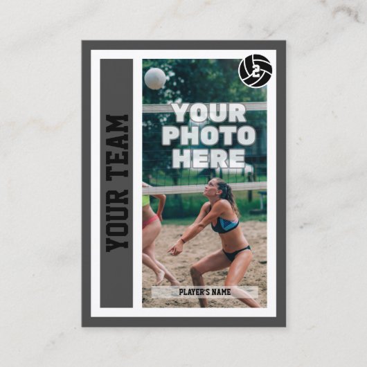 Custom Beach Volleyball Trading Card (Dunkelgrau) Telefonnummerkarte (Vorderseite)