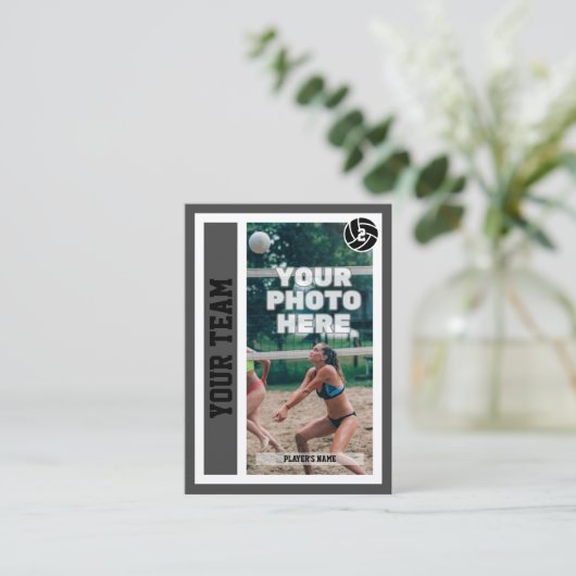 Custom Beach Volleyball Trading Card (Dunkelgrau) Telefonnummerkarte (Stehend Vorderseite)