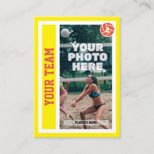 Custom Beach Volleyball Trading Card (Gelb) Telefonnummerkarte (Vorderseite)