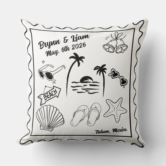 Custom Beach Wedding Pillow Cover – Personalized Kissen (Vorderseite)