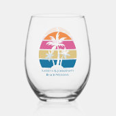 Custom Beach Wedding Tropical Palm Tree Sunset Weinglas Ohne Stiel (Vorderseite)