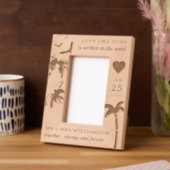 Custom Beach Wedding Tropical Palm Trees Wooden Geätzte Rahmen (Linke Ecke)