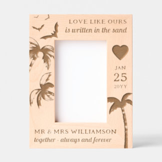 Custom Beach Wedding Tropical Palm Trees Wooden Geätzte Rahmen
