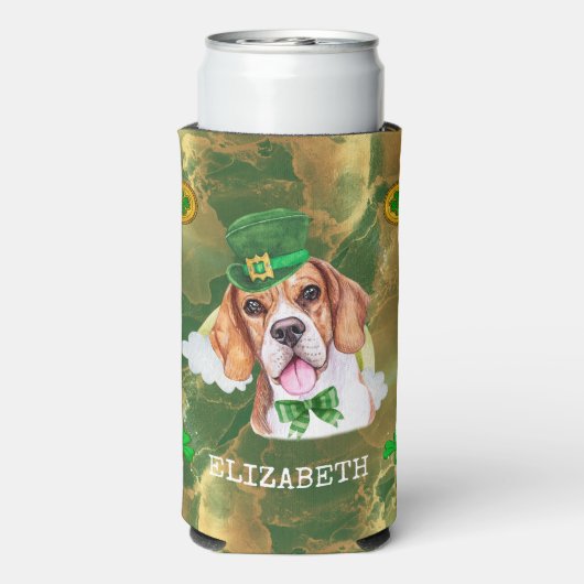 Custom Beagle Gold St Patricks Selters Dosenkühler (Seltzer Rückseite)