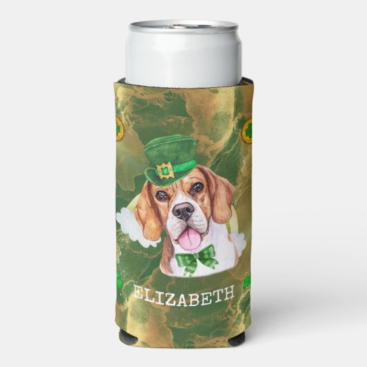 Custom Beagle Gold St Patricks Selters Dosenkühler (Seltzer Vorderseite)