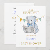 Custom Bear lesen ein Buch Baby Shooter Einladung (Vorne/Hinten)