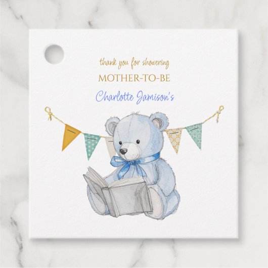 Custom Bear lesen ein Buch Danke Baby Dusche Geschenkanhänger (Vorderseite)