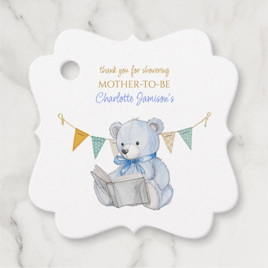Custom Bear lesen ein Buch Danke Baby Dusche Geschenkanhänger (Vorderseite)