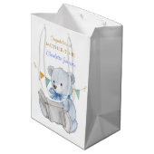 Custom Bear lesen ein Buch Danke Baby Dusche Mittlere Geschenktüte (Rückseite Schrägansicht)