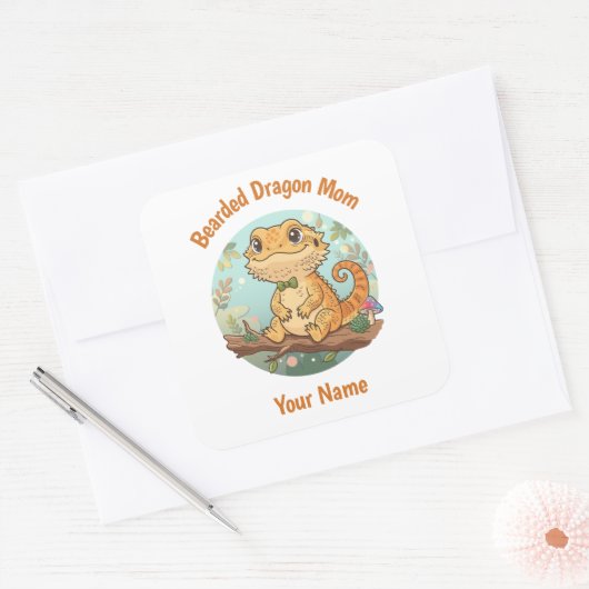 Custom Bearded Dragon Mom Square Stickers (Umschlag)