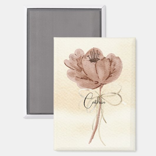 Custom beautiful Blume Bow Earth tone Calligraphy Magnet (Vorderseite/Rückseite)