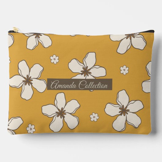 Custom beautiful floral pattern Brown mustard Cute Zubehörtasche (Vorderseite)