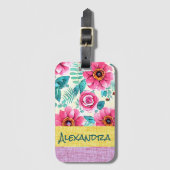 Custom beautiful floral with colorful burlap pink gepäckanhänger (Vorderseite Vertikal)