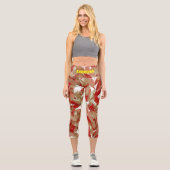Custom Beautiful leaf pattern l Burgundy Übung Capri Leggings (Vorderseite)