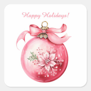 Custom Beautiful Pink Weihnachtsfeiertag Quadratischer Aufkleber