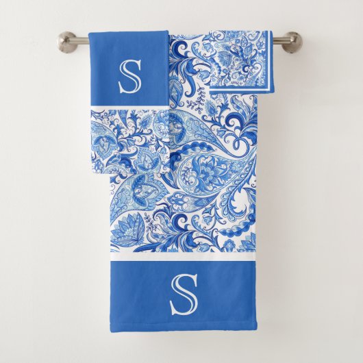 Custom Beautiful White Floral Paisley Muster Badhandtuch Set (Insitu)
