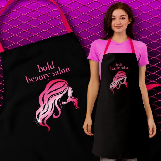 Custom Beauty Salon Name Black & Hot Pink Mitarbei Schürze