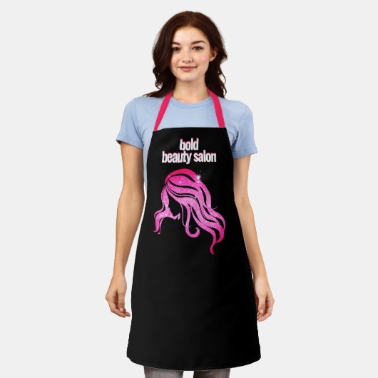 Custom Beauty Salon Name Black & Hot Pink Mitarbei Schürze (Getragen)