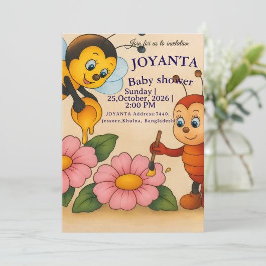 Custom bee baby shower einladung (Stehend Vorderseite)