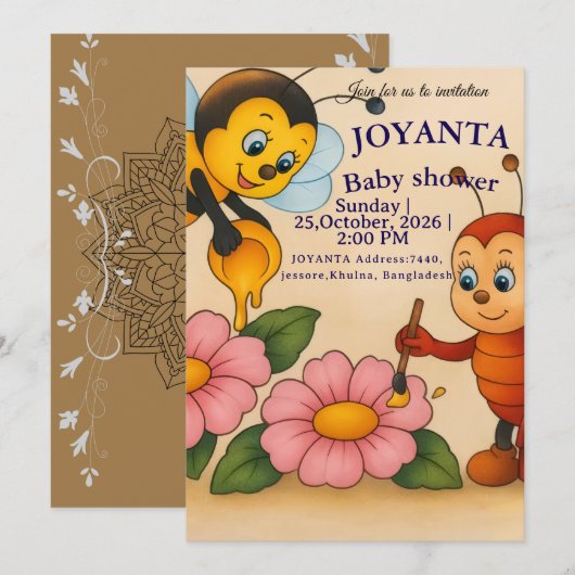 Custom bee baby shower  einladung (Vorne/Hinten)