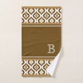 Custom Beige Brown White Retro Chic Ikat Ogee Badhandtuch Set (Handtuch)