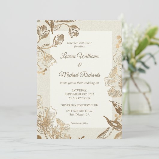 Custom Beige Creme Gold Coppery Tinte Wedding Einladung (Stehend Vorderseite)