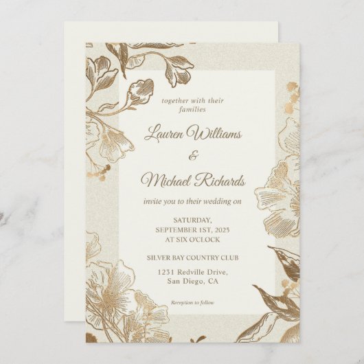 Custom Beige Creme Gold Coppery Tinte Wedding Einladung (Vorne/Hinten)
