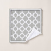Custom Beige Grau White Retro Ikat Quatrefoil Art Badhandtuch Set (Waschlappen)