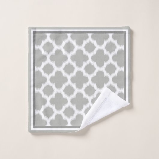 Custom Beige Grau White Retro Ikat Quatrefoil Art Badhandtuch Set (Waschlappen)