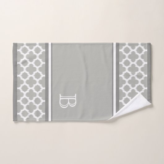 Custom Beige Grau White Retro Ikat Quatrefoil Art Badhandtuch Set (Handtuch)