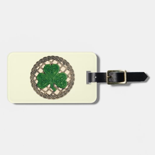 Custom Beige Kleeblatt Celtic Knocks Gepäckanhänge Gepäckanhänger (Vorderseite horizontal)