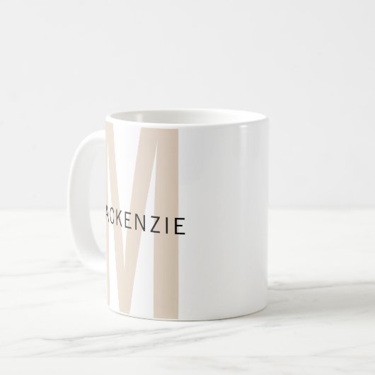 Custom Beige Monogram Mug Gift for Teacher or Girl Kaffeetasse (Vorderseite Links)