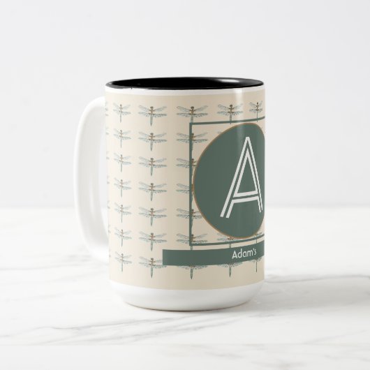 CUSTOM BEIGE OLIVE RETRO DRAGONFLY ZWEIFARBIGE TASSE (Vorderseite Links)