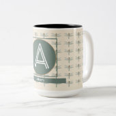 CUSTOM BEIGE OLIVE RETRO DRAGONFLY ZWEIFARBIGE TASSE (VorderseiteRechts)