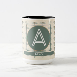 CUSTOM BEIGE OLIVE RETRO DRAGONFLY ZWEIFARBIGE TASSE