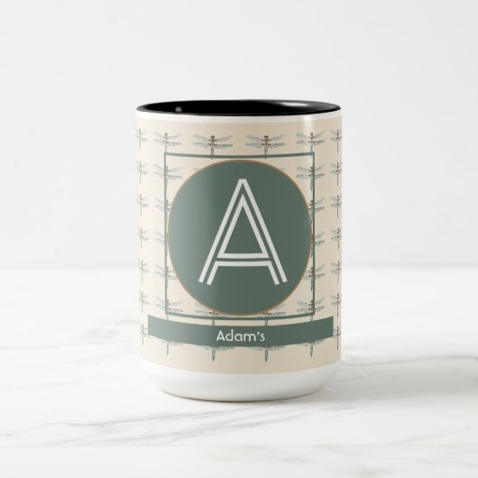 CUSTOM BEIGE OLIVE RETRO DRAGONFLY ZWEIFARBIGE TASSE (Mittel)