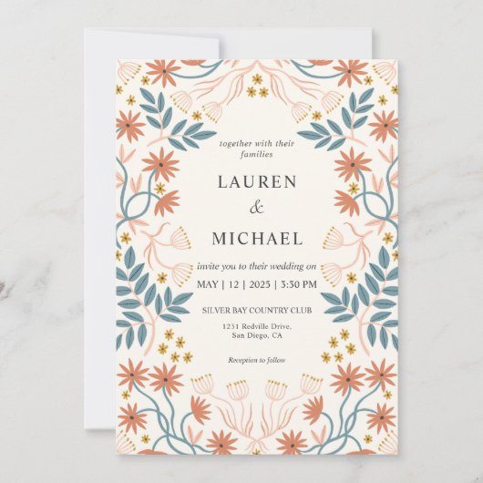 Custom Beige Pink Peach Terracotta Blossom Hochzei Einladung (Vorderseite)