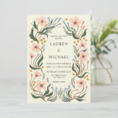 Custom Beige Pink Peach Wonderland Blumenhochzeit Einladung (Stehend Vorderseite)