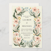 Custom Beige Pink Peach Wonderland Blumenhochzeit Einladung (Vorne/Hinten)