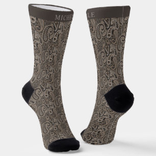 Custom Beige Tan Brown Gray Paisley Muster Socken