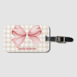 Custom Beige und rosa Gingham mit Aquarellbogen Gepäckanhänger
