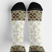 Custom Beige White Gold Red Floral Aztec Muster Socken (Oben)