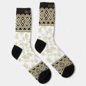 Custom Beige White Gold Red Floral Aztec Muster Socken (Rechts)