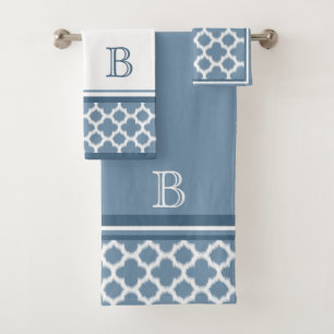 Custom Bermuda Grau Blau Weißer Kat Quatrefolie Ku Badhandtuch Set