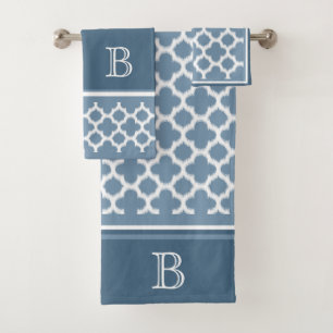 Custom Bermuda Grau Blau Weißer Kat Quatrefolie Ku Badhandtuch Set
