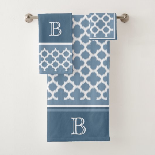 Custom Bermuda Grau Blau Weißer Kat Quatrefolie Ku Badhandtuch Set (Insitu)