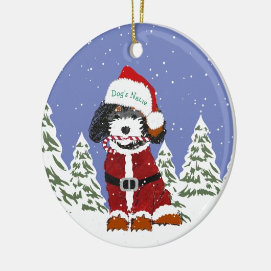 Custom Bernedoodle Santa Dog Keramik Ornament (Links)